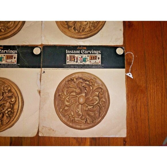 Antique Onlay Applique Furniture decor RUSTIC PAECO Wood Carved Rosette set of 4 - Picture 2 of 9